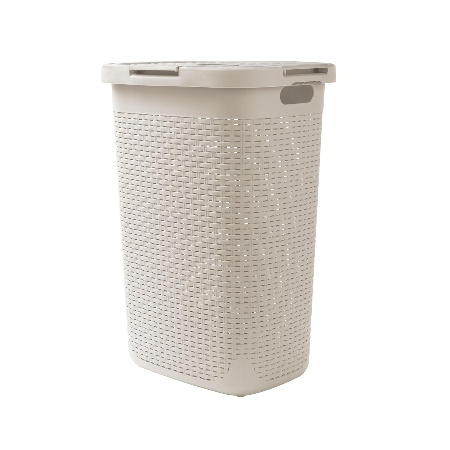 Mind Reader 60L Slim Laundry Hamper with Lid, Wicker-Style Plastic
