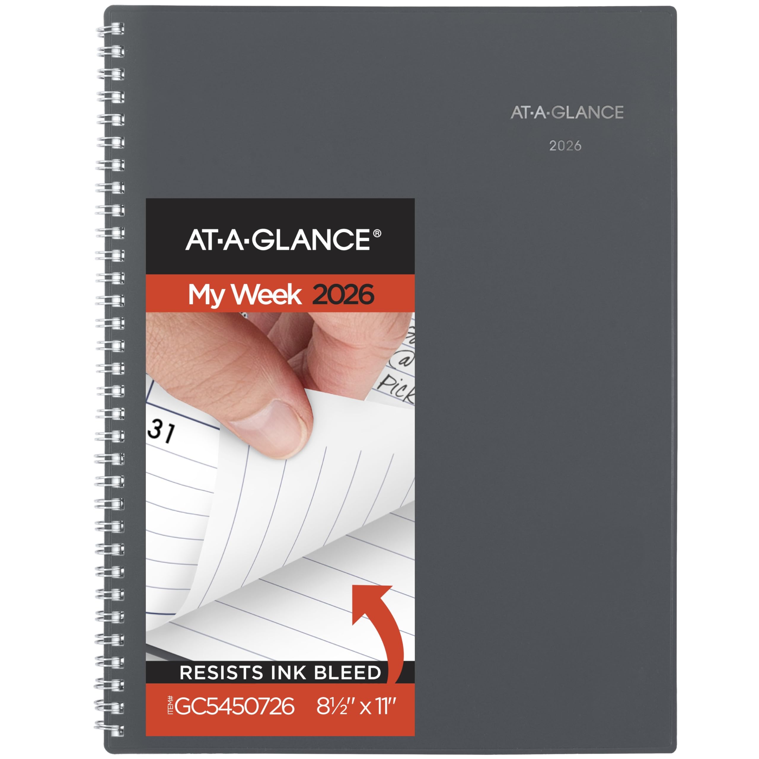 AT-A-GLANCE 2026 Planner, Weekly & Monthly, 8-1/2" x 11", Large, Spiral Bound, DayMinder, Gray (GC5450726)
