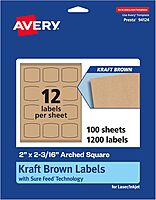 AVERY Kraft Brown Arched Square Labels, Sure Feed Technology, 2" x 2-3/16"
