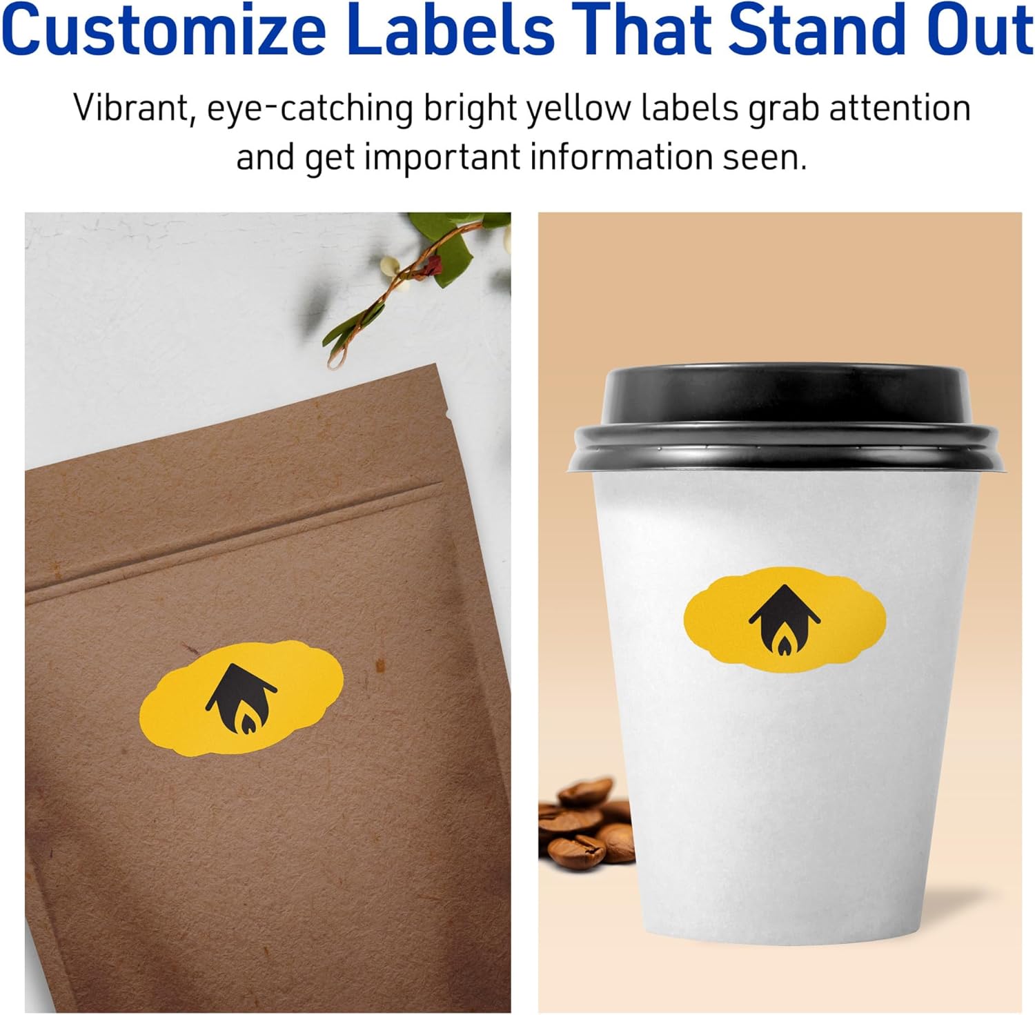 Avery Printable Oval Scalloped Labels, Sure Feed Technology, 1-1/8" x 2-1/4", Bright Yellow, Print-to-the-Edge