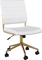 Martha Stewart Ivy Armless Swivel Task Chair in Faux Leather with Polished Brass Frame