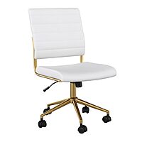Martha Stewart Ivy Armless Swivel Task Chair in Faux Leather with Polished Brass Frame