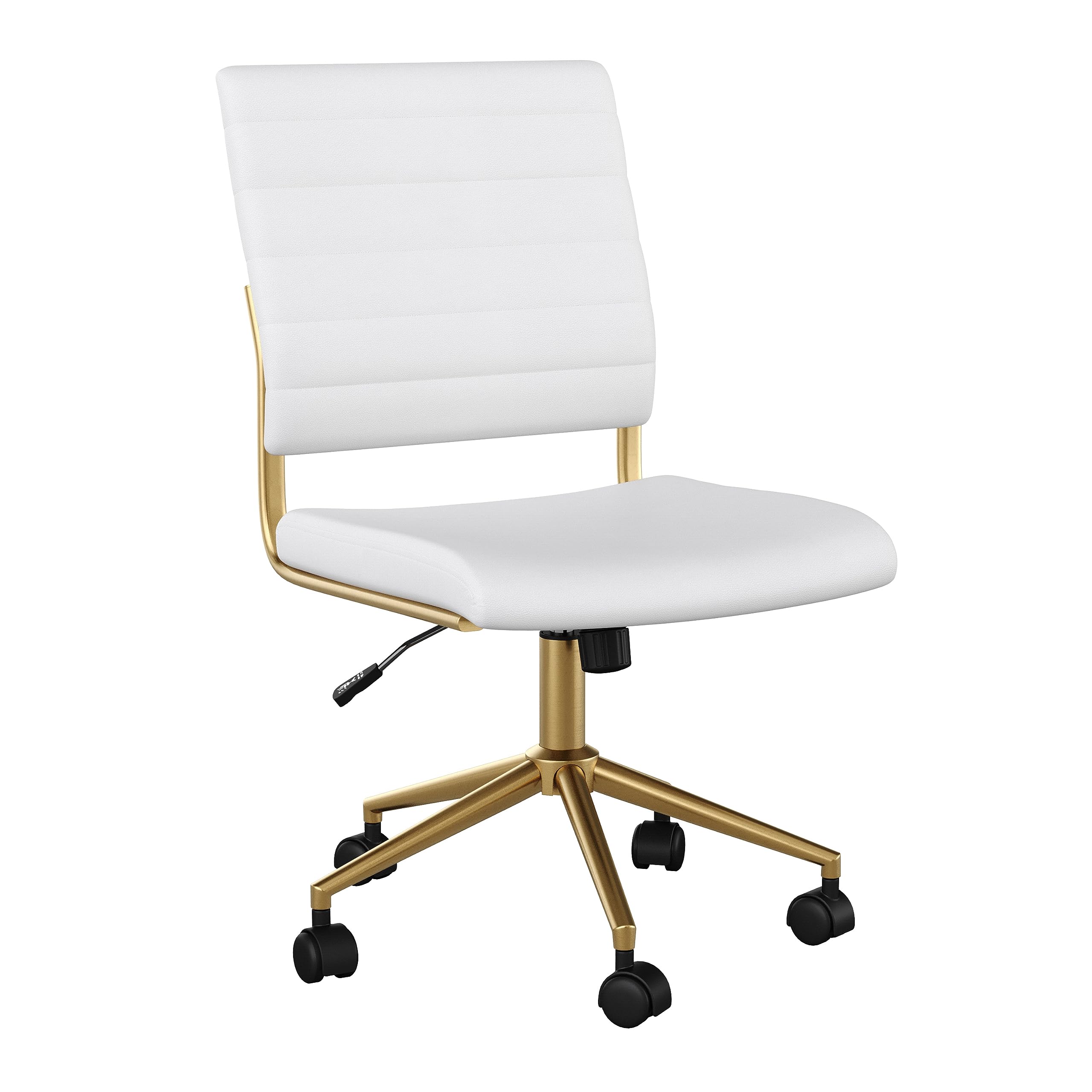 Martha Stewart Ivy Armless Swivel Task Chair in Faux Leather with Polished Brass Frame