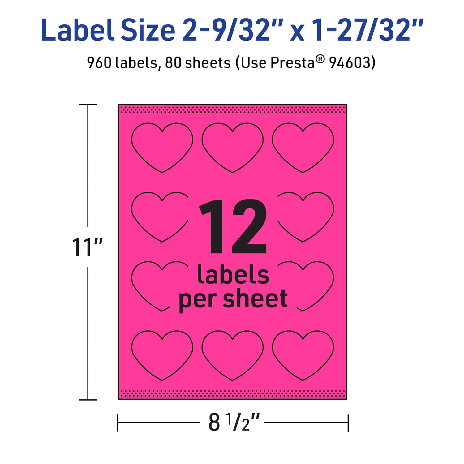 AVERY Printable Heart Labels, Sure Feed Technology, Print-to-The-Edge, Laser/Inkjet