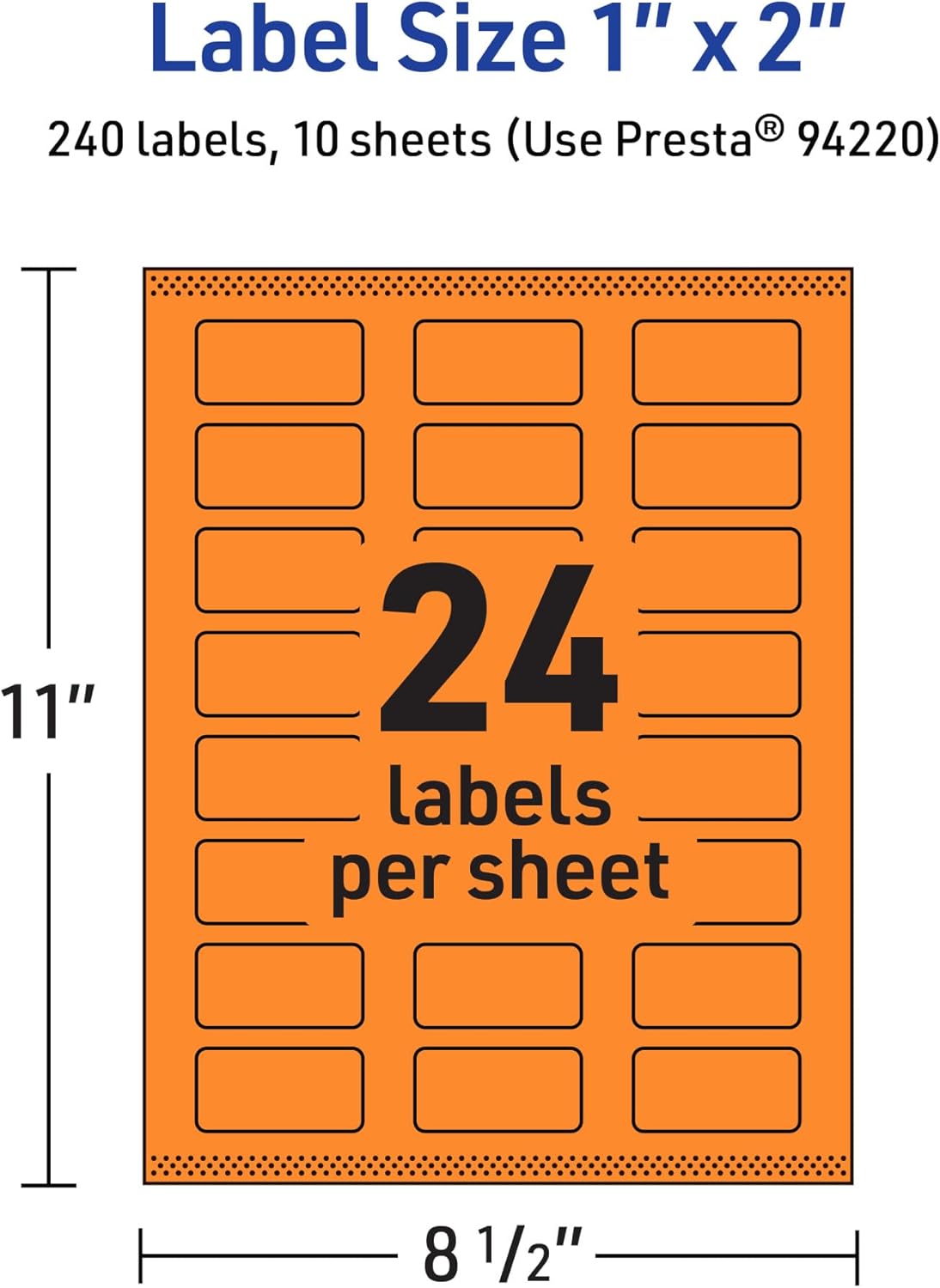 Avery Printable Rectangle Labels, Sure Feed Technology, 1" x 2", Bright Orange Labels, Print-to-The-Edge