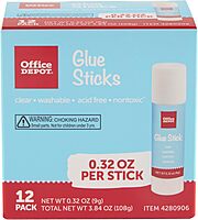 Office Depot® Brand Glue Sticks, 0.32 Oz, Clear, Pack Of 12 Glue Sticks