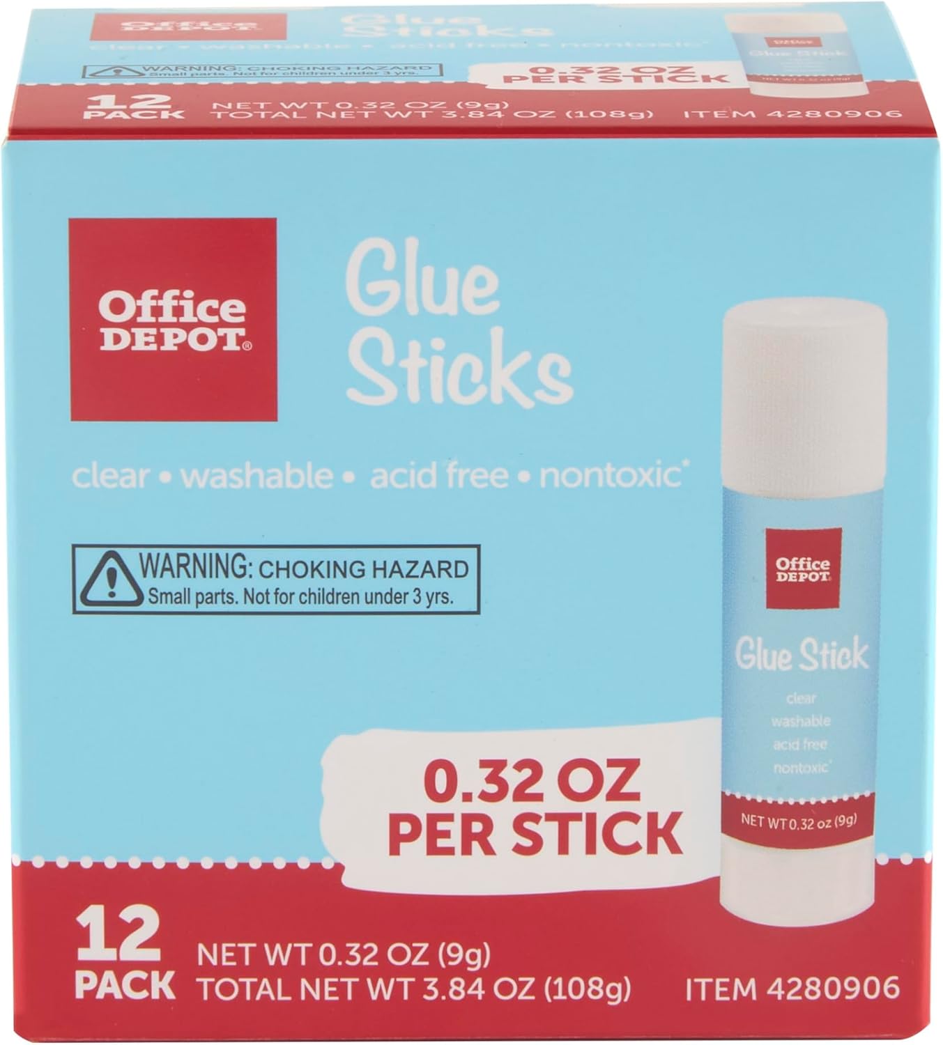 Office Depot® Brand Glue Sticks, 0.32 Oz, Clear, Pack Of 12 Glue Sticks