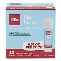 Office Depot® Brand Glue Sticks, 0.32 Oz, Clear, Pack Of 12 Glue Sticks