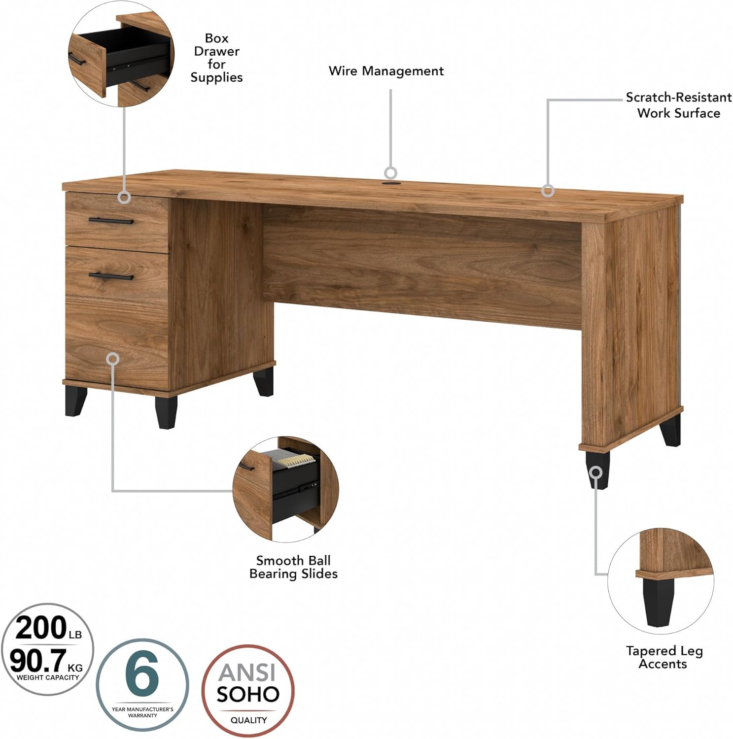 Bush Furniture Somerset 72W Office Desk with Drawers