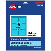 Avery Printable Rectangle Labels, Sure Feed Technology, 3" x 3.75", Bright Blue Labels, Print-to-The-Edge, Laser/Inkjet Printable, 60 Total, Great for Candles and Ingredients 60 labels