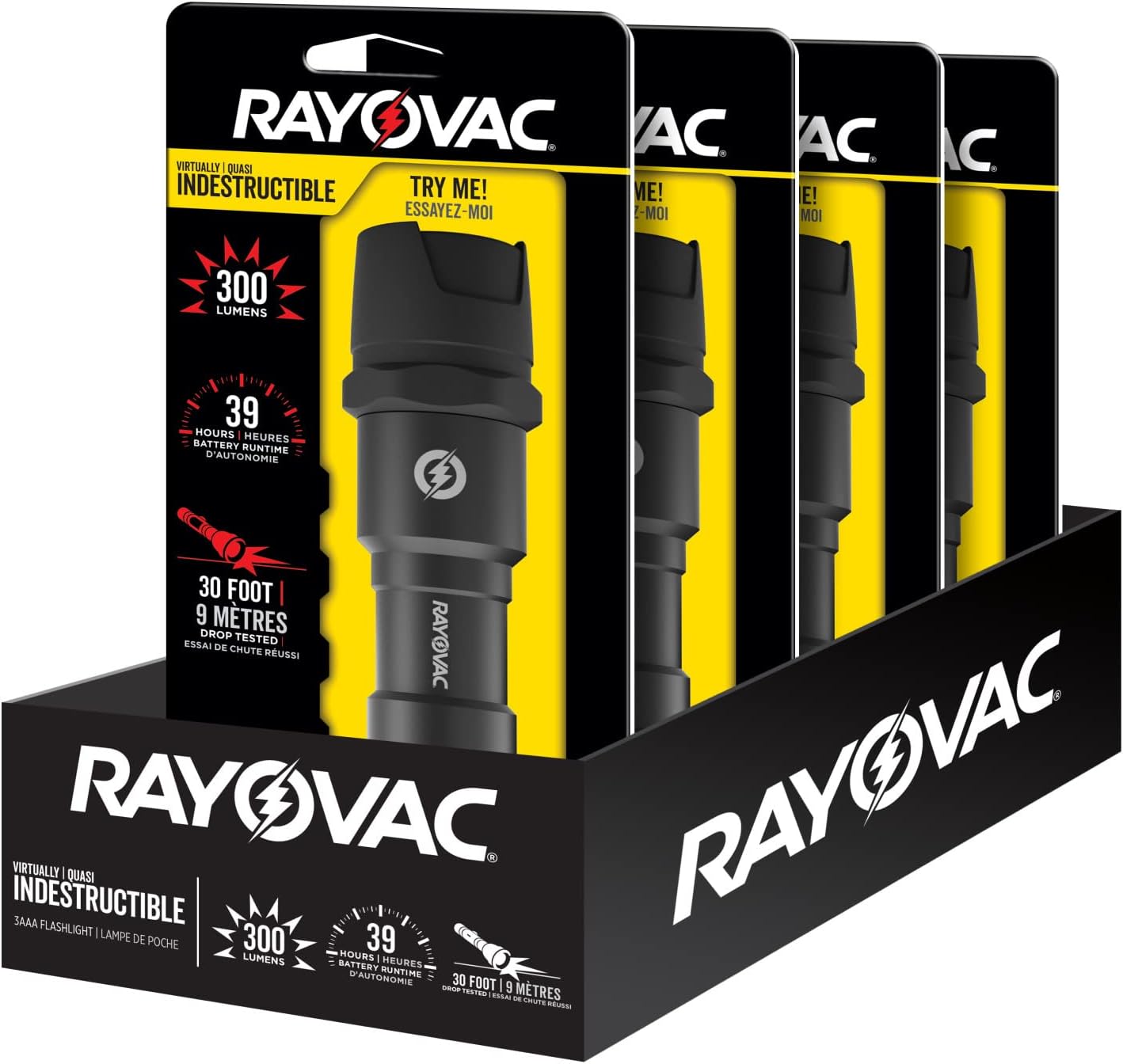 Rayovac - DIY3AAA-BE Virtually Indestructible LED Flashlight, 300 Lumen Waterproof Tactical Flashlight