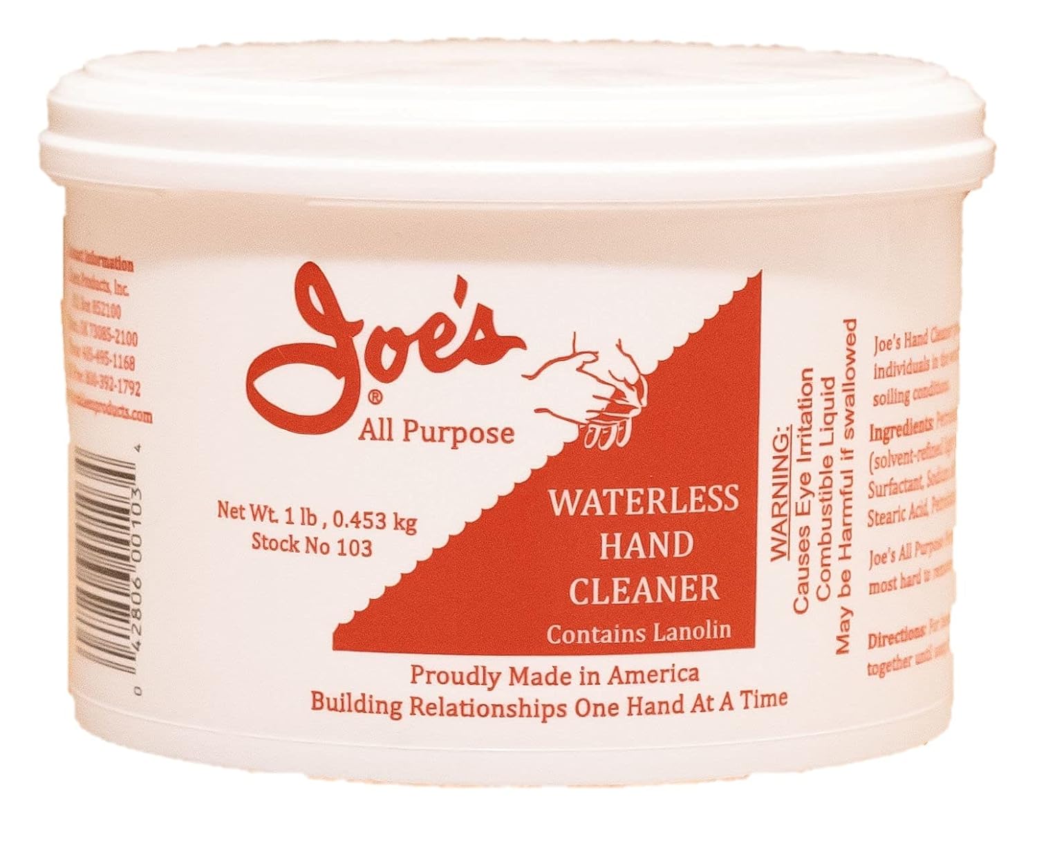 Joe's All Purpose Hand Cleaner 103- Water/Waterless with Lanolin 1 lb.