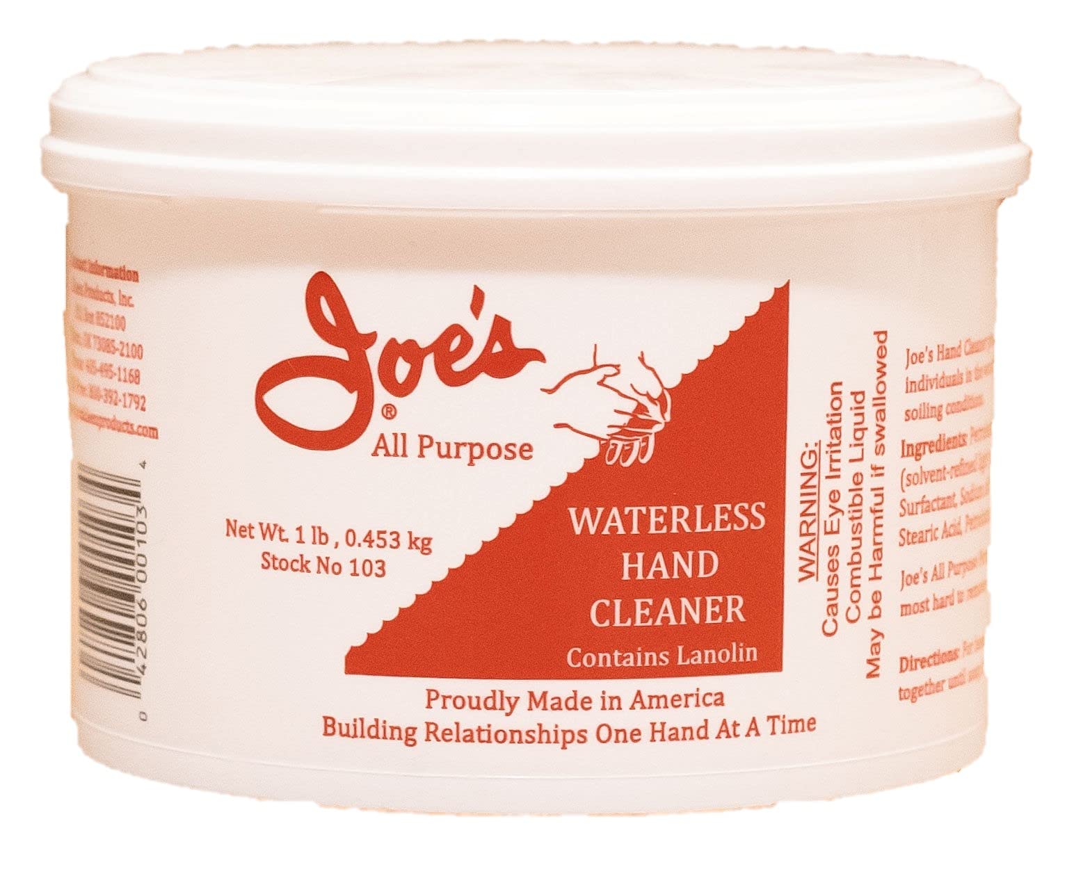 Joe's All Purpose Hand Cleaner 103- Water/Waterless with Lanolin 1 lb.