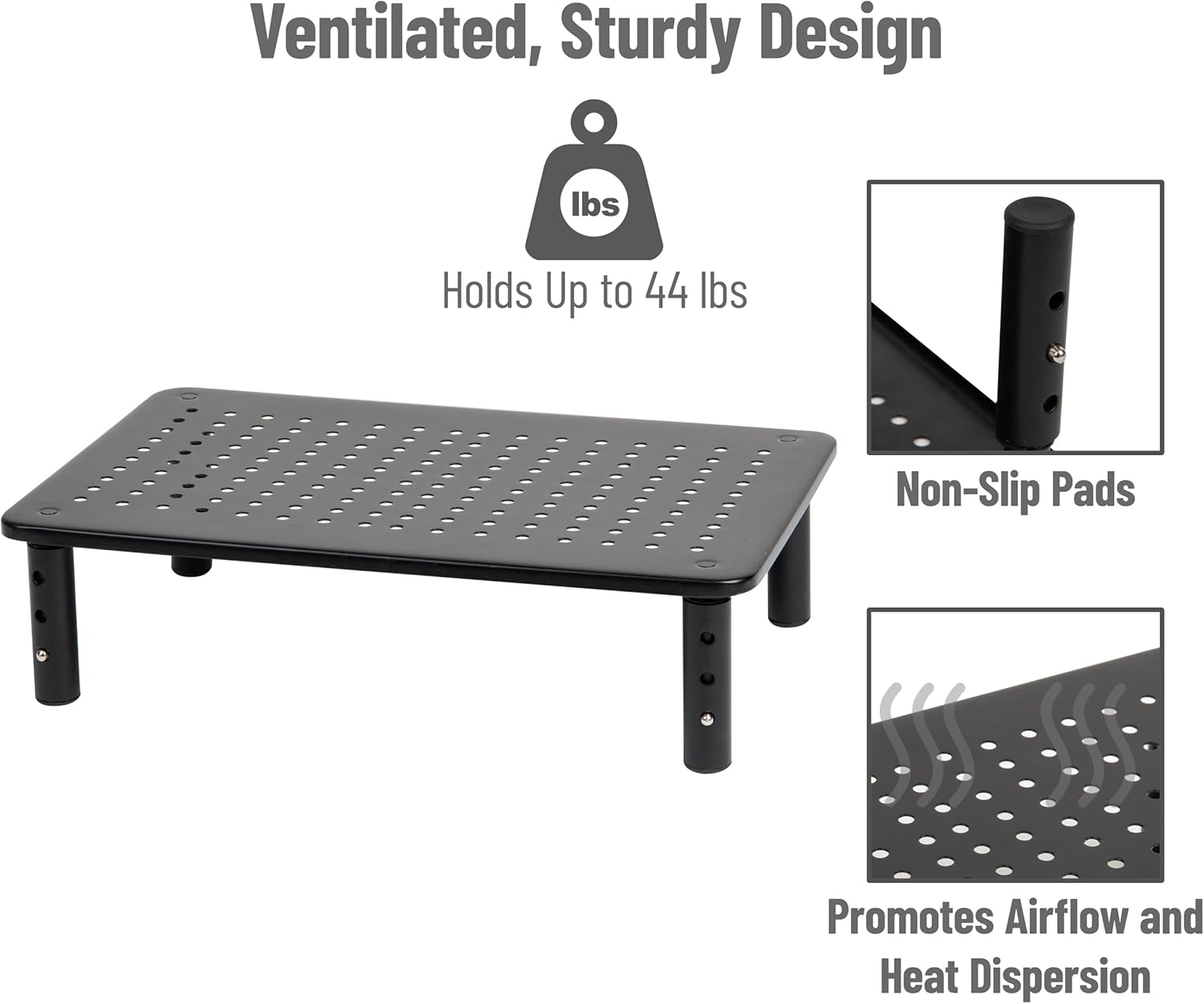 MIND READER Monitor Stand, Height Adjustable, Ventilated Laptop Riser, Metal, 14.5" L x 9.25" W x 4-5.5" H