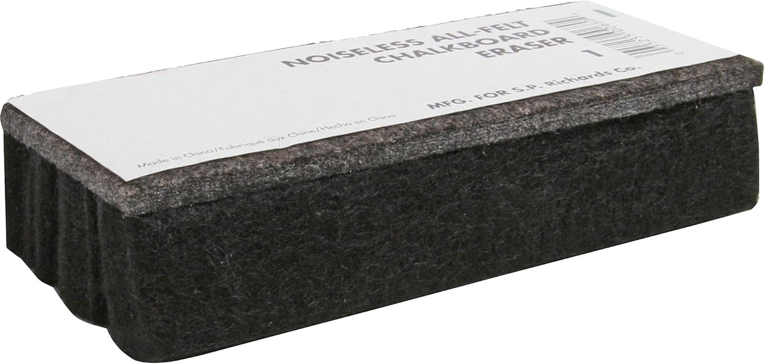Sparco SPR1 Chalkboard Eraser, All-Felt, Dustless, Black, 6 x 2 1/2