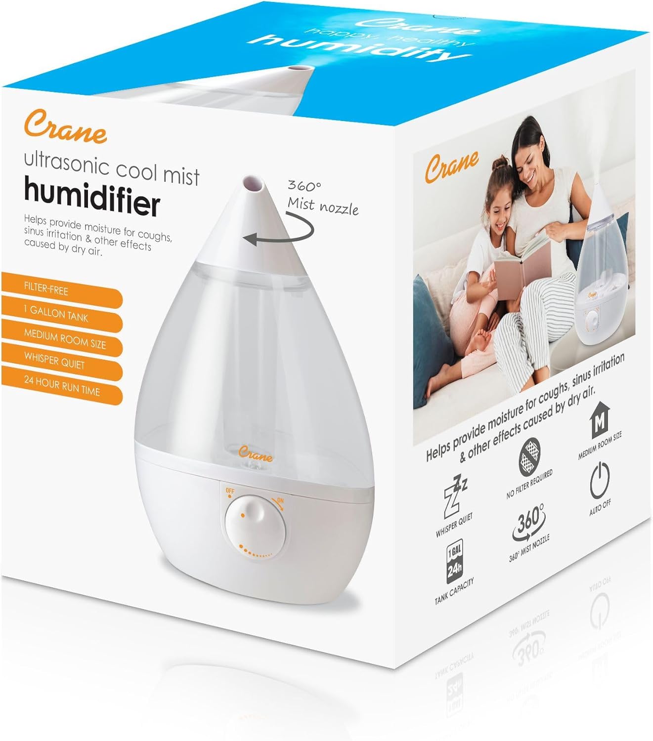 CRANE Drop 1-Gallon Ultrasonic Cool Mist Humidifier