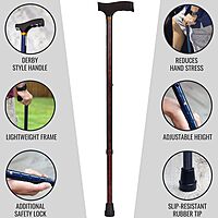 DMI Lightweight Aluminum Adjustable Walking Cane with Derby-Top Handle