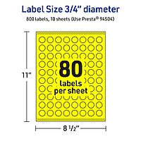 Avery Printable Round Labels, Sure Feed Technology, 3/4" Diameter, Neon Yellow, Print-to-The-Edge, Laser/Inkjet