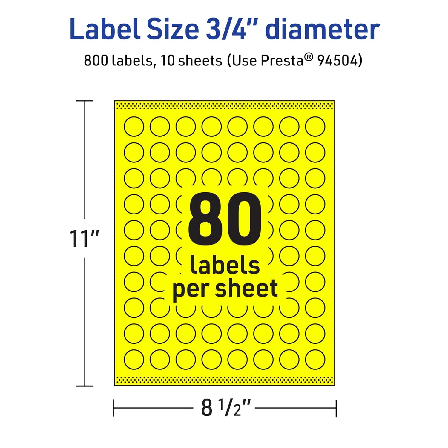 Avery Printable Round Labels, Sure Feed Technology, 3/4" Diameter, Neon Yellow, Print-to-The-Edge, Laser/Inkjet