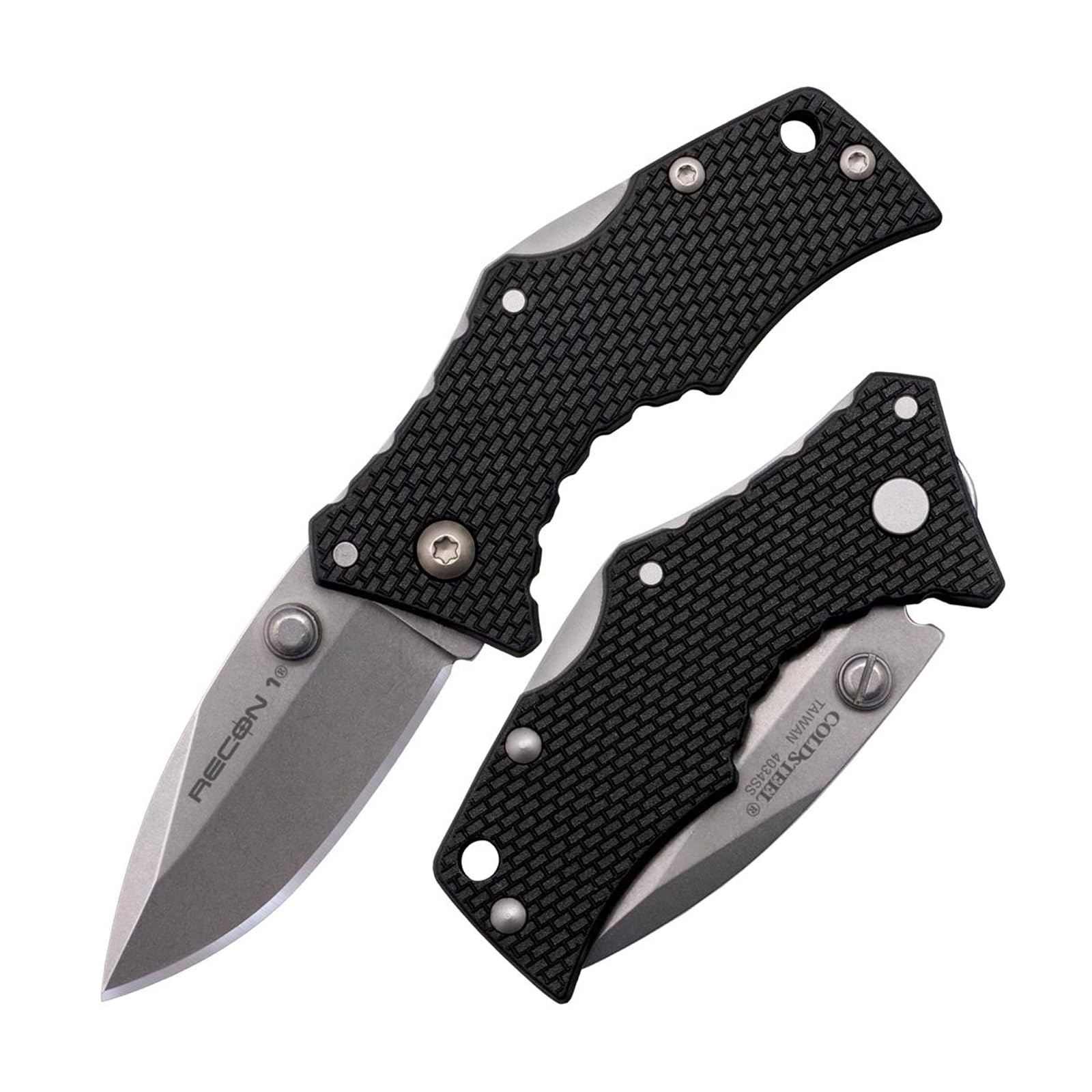 Cold Steel Micro Recon 1 2" 4034SS Razor-Sharp Blade 2.375" Griv-Ex Handle Tactical Folding Knife w/Tri-Ad Lock, Ambidextrous Pocket/Belt Clip Spear Point