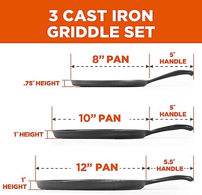 COMMERCIAL CHEF Preseasoned Cast Iron Round Griddle Pan