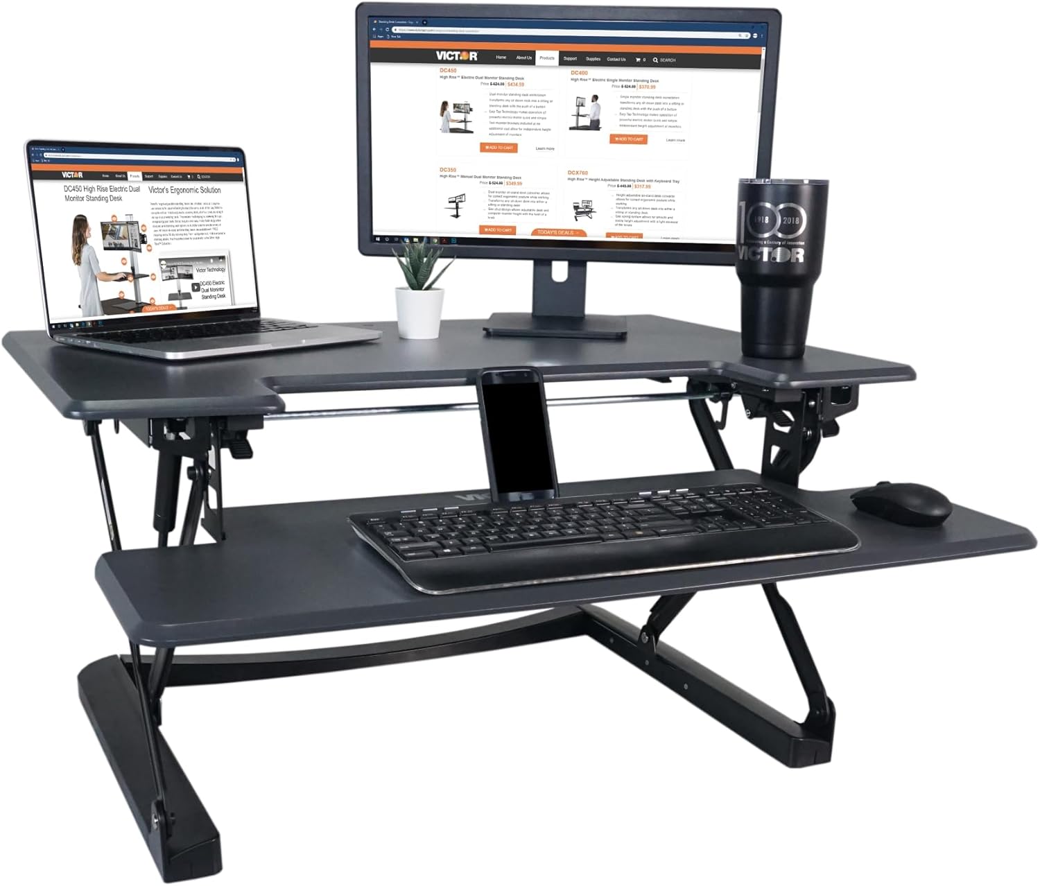 Victor DCX760G High Rise Collection Height Adjustable Standing Desk with Removable Keyboard Tray | Gray | 36” Wide Standing