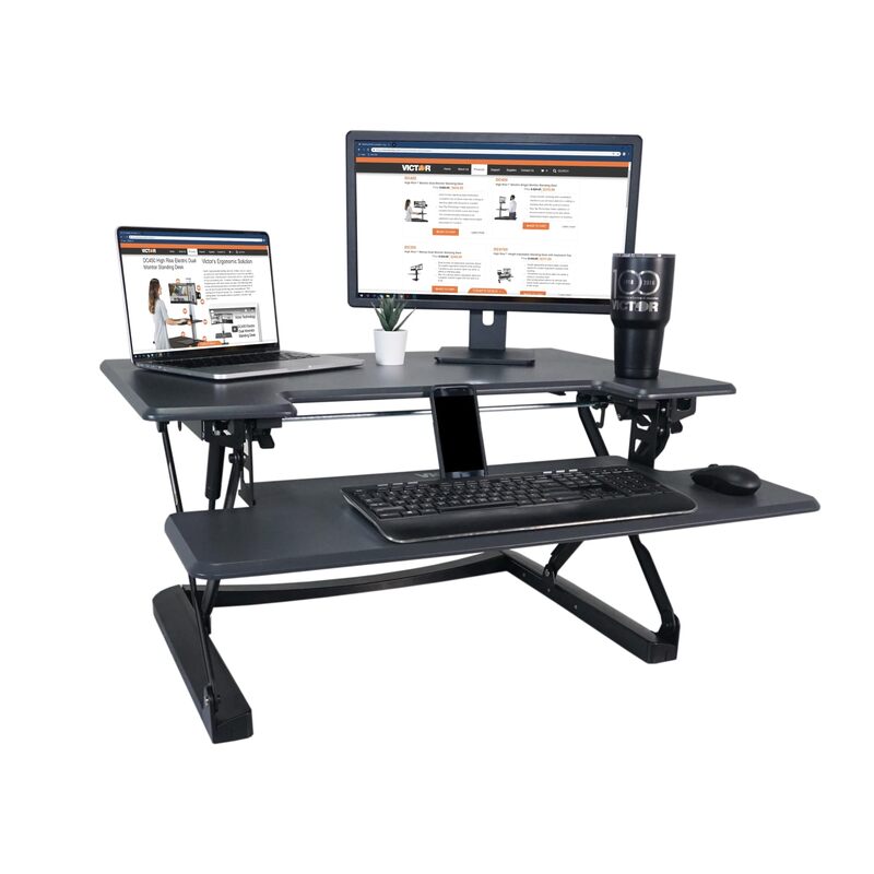 Victor DCX760G High Rise Collection Height Adjustable Standing Desk with Removable Keyboard Tray | Gray | 36” Wide Standing