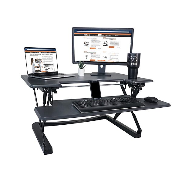 Victor DCX760G High Rise Collection Height Adjustable Standing Desk with Removable Keyboard Tray | Gray | 36” Wide Standing