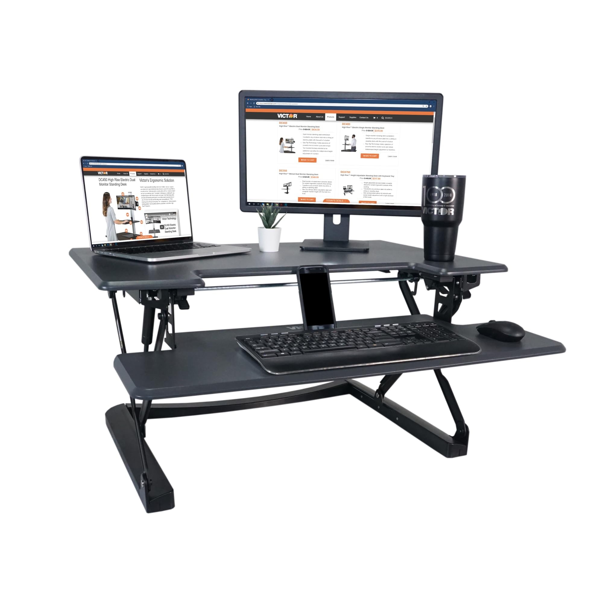 Victor DCX760G High Rise Collection Height Adjustable Standing Desk with Removable Keyboard Tray | Gray | 36” Wide Standing