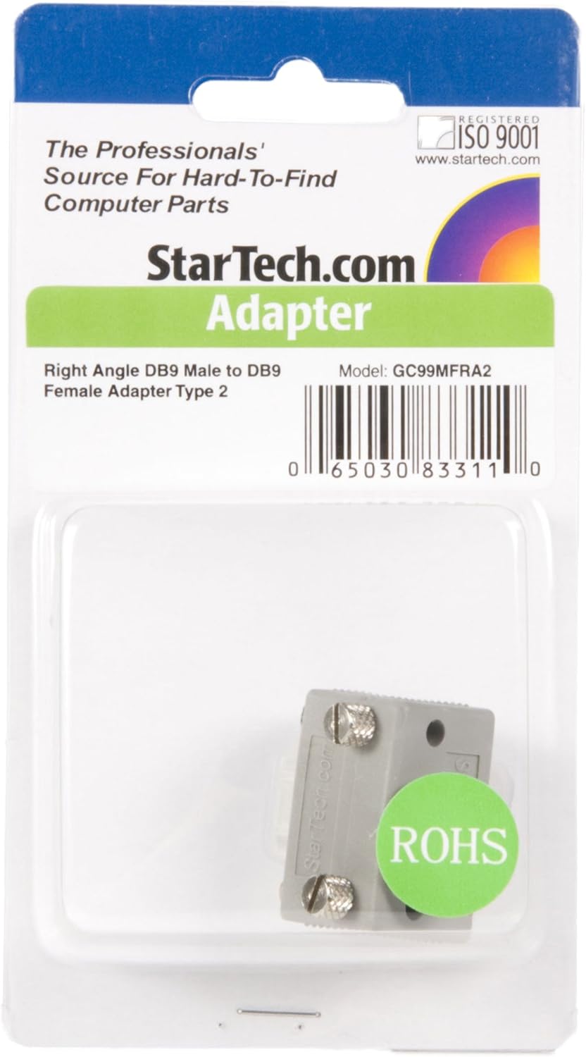 StarTech.com Right Angle DB9 to DB9 Serial Cable Adapter Type 2 - M/F (GC99MFRA2),Gray (Pack of 2) 1 Count (Pack of 2)
