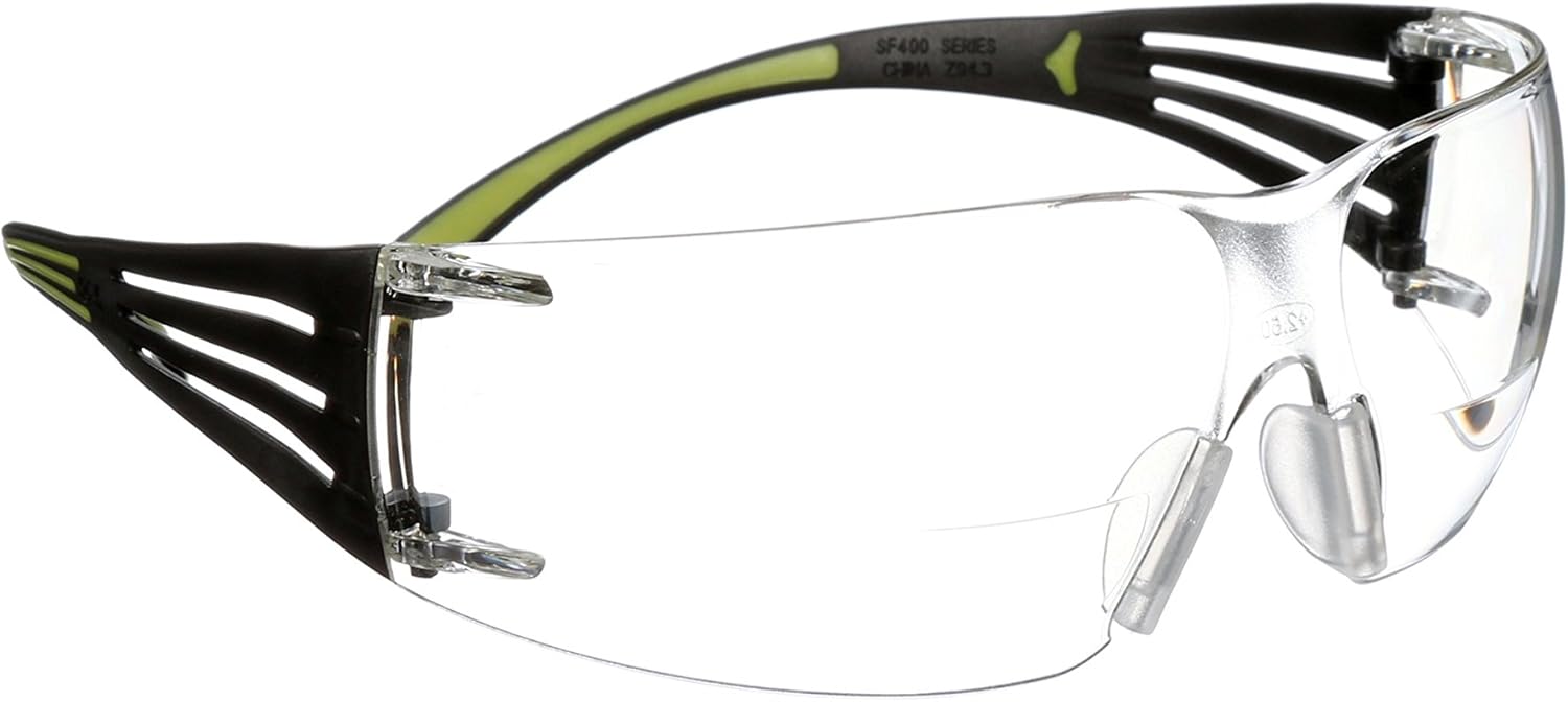 3M SecureFit Bifocal Safety Glasses with Black/Lime Temples Clear Anti-Fog Lens