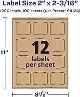 AVERY Kraft Brown Arched Square Labels, Sure Feed Technology, 2" x 2-3/16"