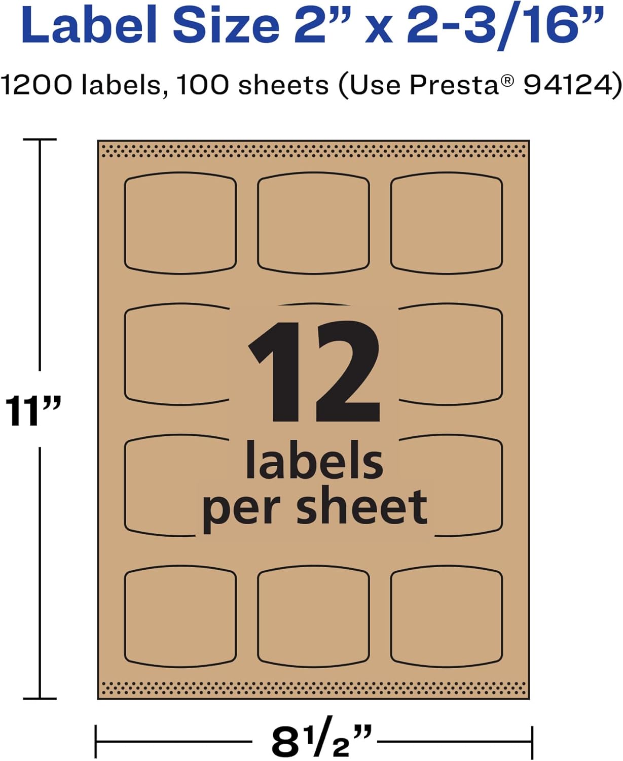 AVERY Kraft Brown Arched Square Labels, Sure Feed Technology, 2" x 2-3/16"