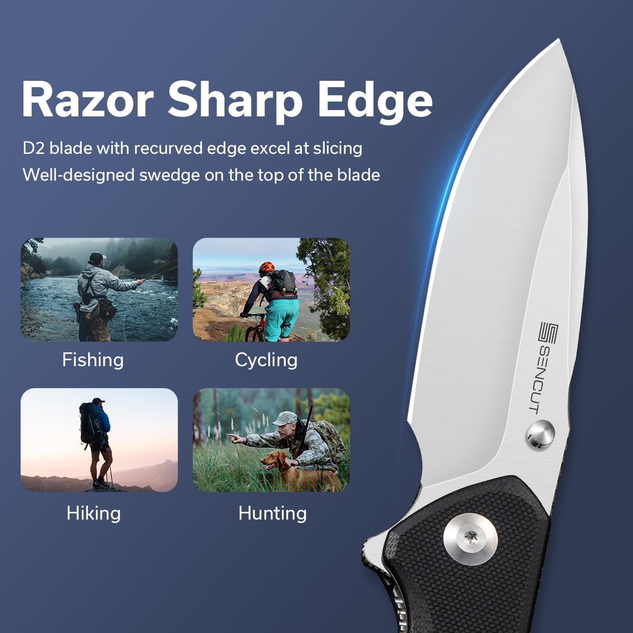 SENCUT Slashkin Folding Pocket Knife, Thumb-Stud & Flipper Opener