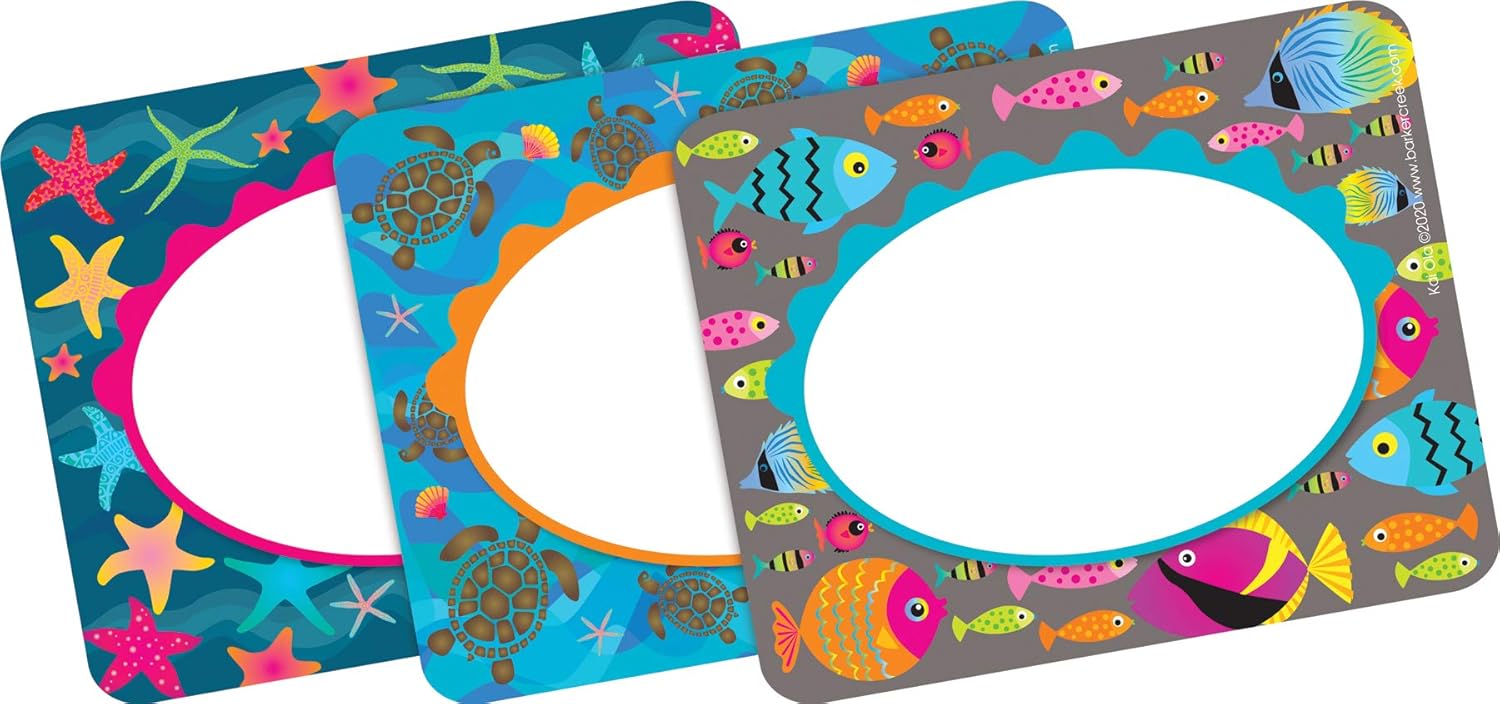 Barker Creek Name Badges & Self-Adhesive Labels, Kai Ola Sea Life, Multi-Design, Multi Purpose, Use as Name Tags, Gift Tags