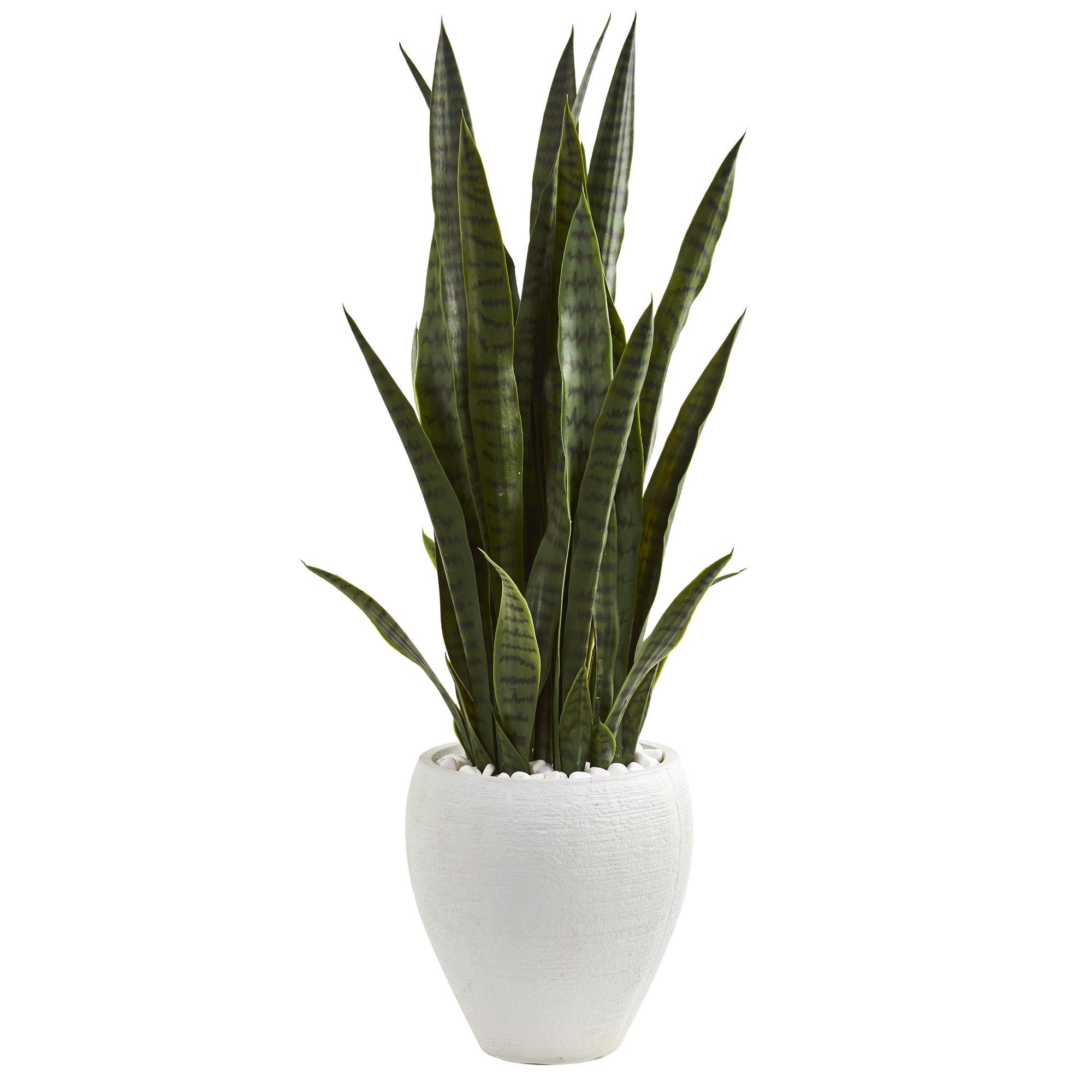 Nearly Natural 3.5-ft Artificial Tall Snake Plant Sansevieria, Yellow Faux Snake Plant for Indoor Home Decor in White