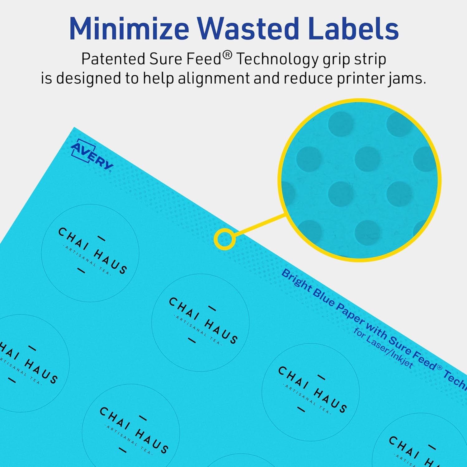 Avery Printable Round Labels, Sure Feed Technology, 1-1/2" Diameter, Bright Blue Labels, Print-to-The-Edge