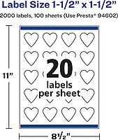 Avery Matte White Heart Labels, Sure Feed Technology, 1.5" x 1.5"