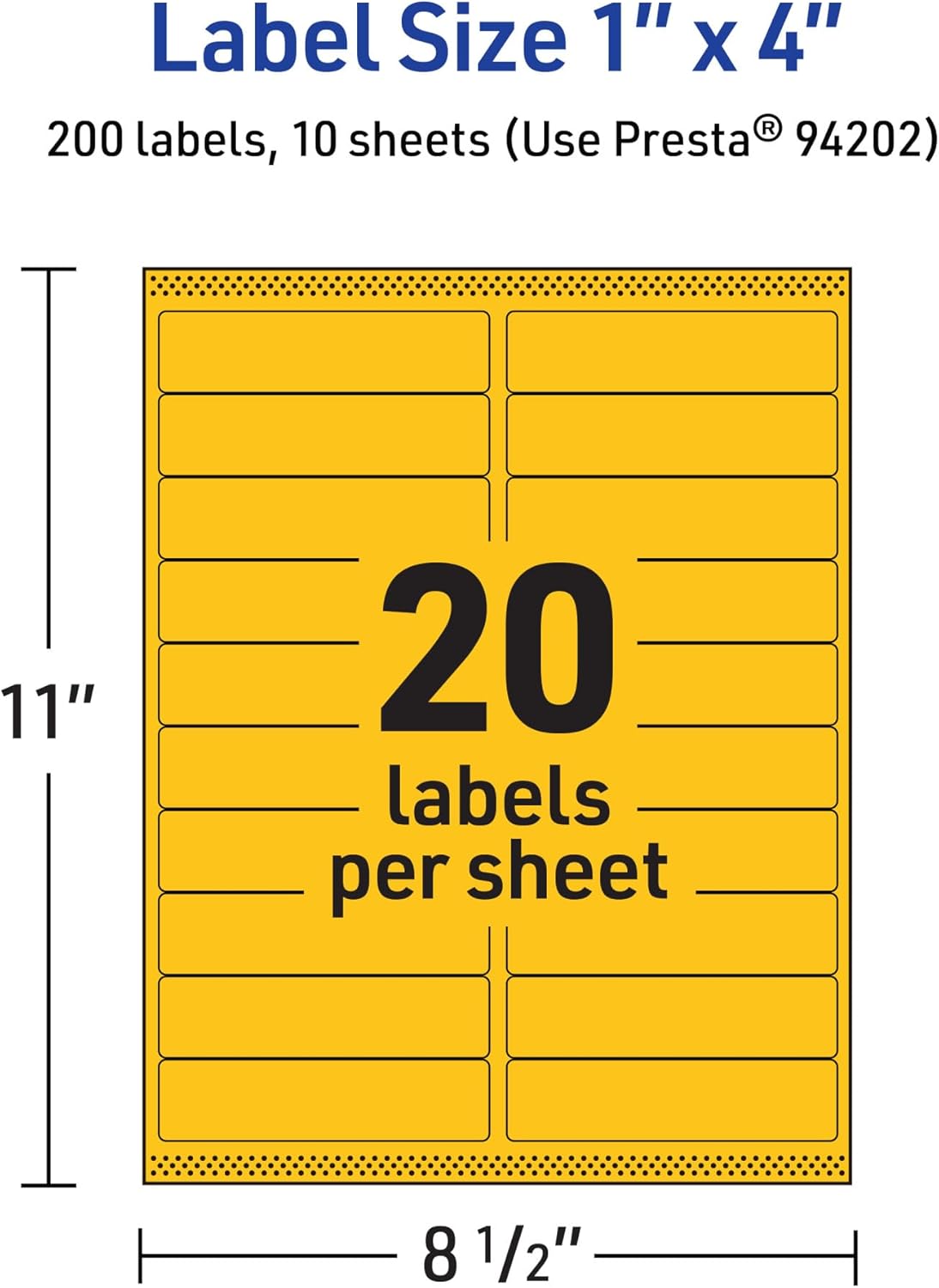 Avery Printable Rectangle Labels, Sure Feed Technology, 1" x 4", Bright Yellow Labels, Laser/Inkjet Printable, 200 Total