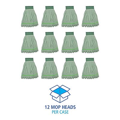 Boardwalk Microfiber Looped-End Wet Mop Heads, Medium, Green, 12/Carton