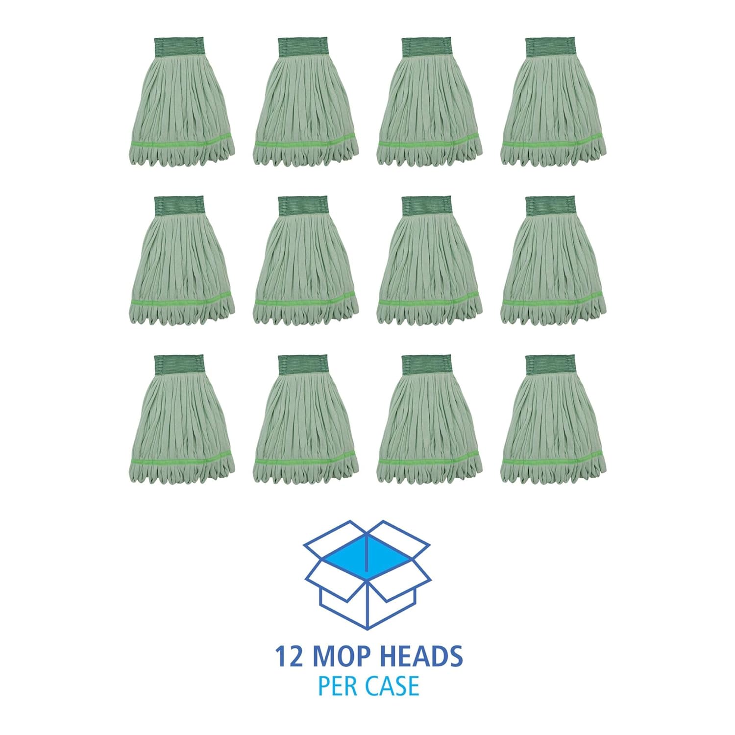 Boardwalk Microfiber Looped-End Wet Mop Heads, Medium, Green, 12/Carton