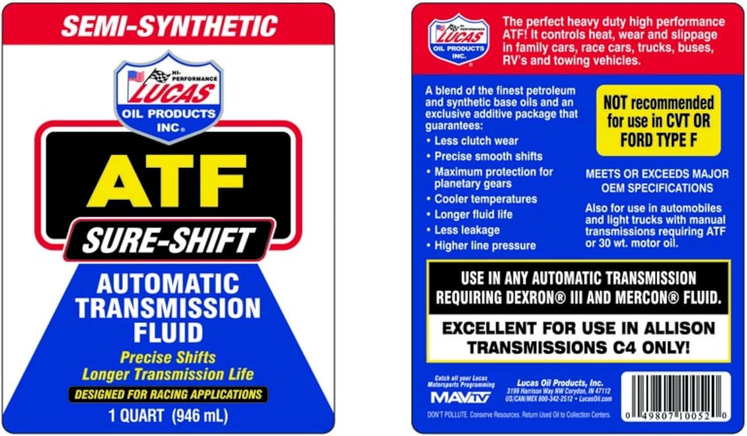 Lucas Oil Semi-Synthetic Sure-Shift Automatic Transmission Fluid