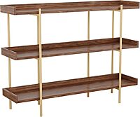 Martha Stewart Emmett 3 Shelf Storage Display Unit Bookcase with Metal, Set of 1, Walnut Wood Grain/Polished Brass Frame