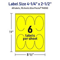 Avery Printable Oval Labels, Sure Feed Technology, 4.25" x 2.5", Neon Yellow