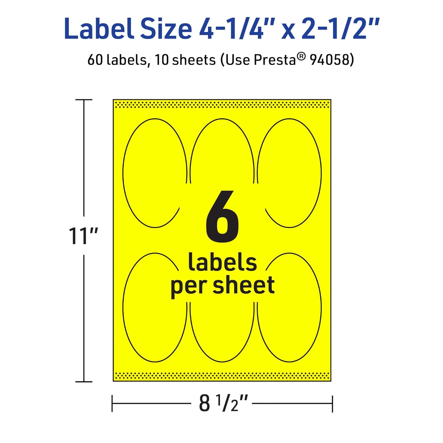 Avery Printable Oval Labels, Sure Feed Technology, 4.25" x 2.5", Neon Yellow