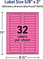 Avery Printable Rectangle Labels, Sure Feed Technology, 5/8" x 3", Bright Pink, Laser/Inkjet Printable