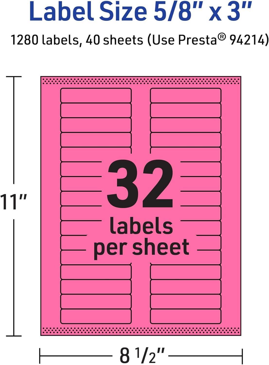 Avery Printable Rectangle Labels, Sure Feed Technology, 5/8" x 3", Bright Pink, Laser/Inkjet Printable