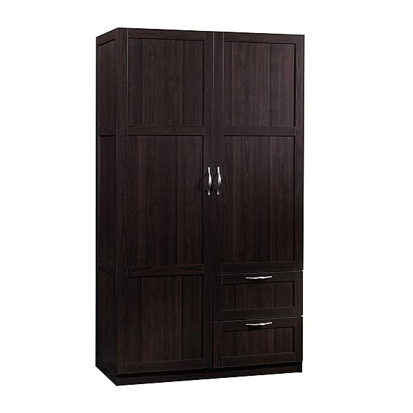Sauder Select Multipurpose Bedroom Armoire Wardrobe Closet Pantry Storage Cabinet with Drawers and Hanging Rail, L: 40.00" x W: 19.45" x H: 71.10", Cinnamon Cherry