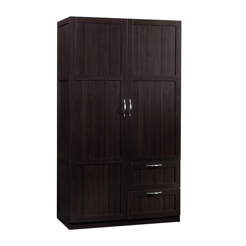 Sauder Select Multipurpose Bedroom Armoire Wardrobe Closet Pantry Storage Cabinet with Drawers and Hanging Rail, L: 40.00" x W: 19.45" x H: 71.10", Cinnamon Cherry