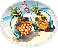 Beach Two Pineapples Sea Printed Christmas Tree Skirt 36 Inch - Thick Xmas Tree Skirt with Tassel for Indoor Outdoor Xmas